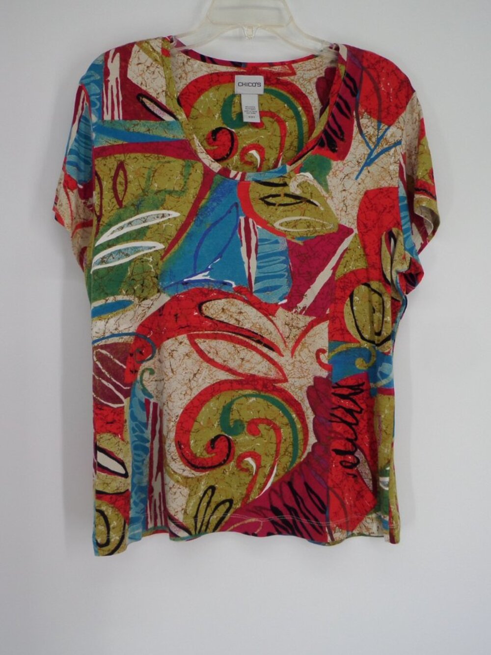 Chico's  Women's Short Sleeve  Multi Color Abstract Print  Top  Size 3 US XL